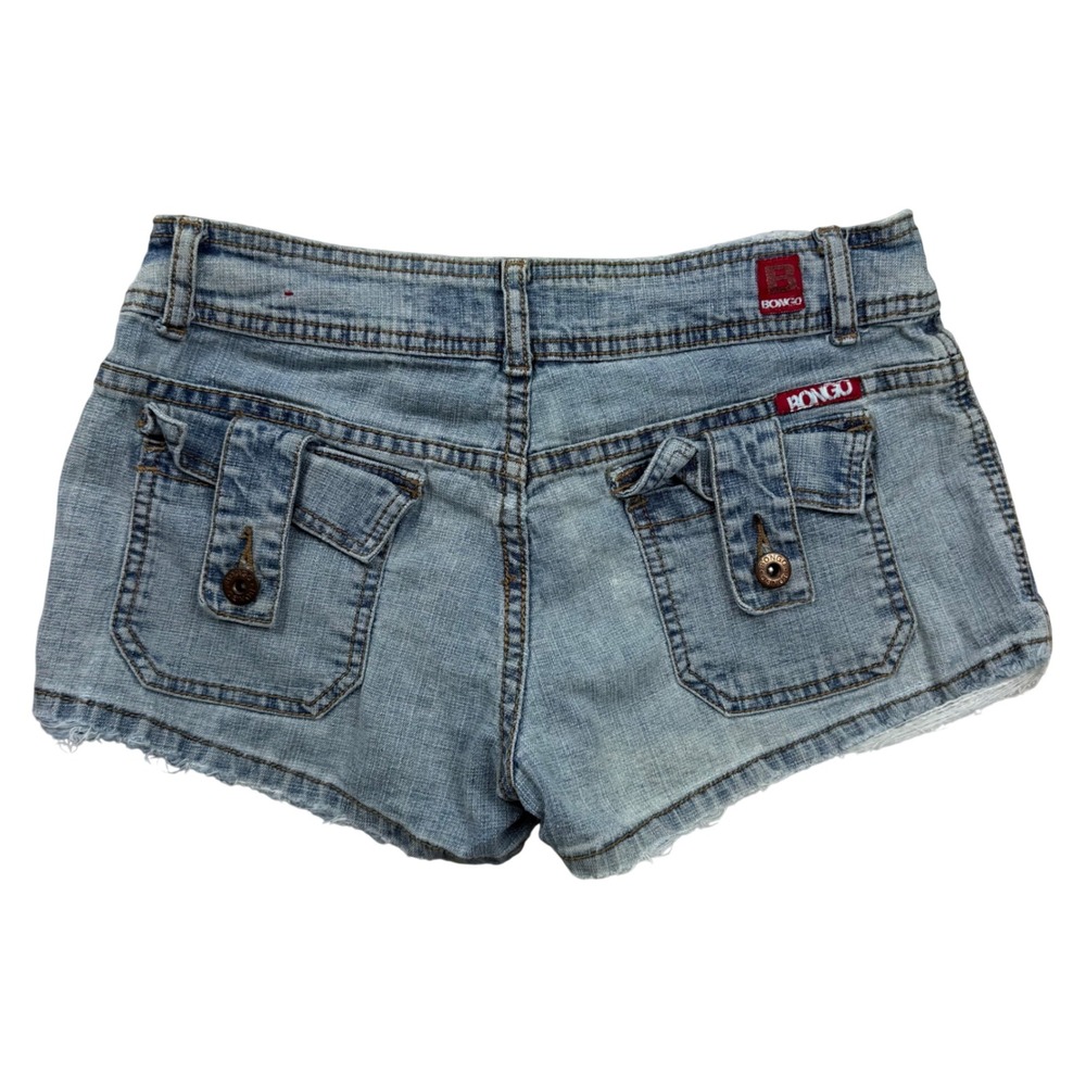 VTG Y2K Bongo Denim Mini Micro Shorts Light Wash Ultra Low Rise Frayed Size 3